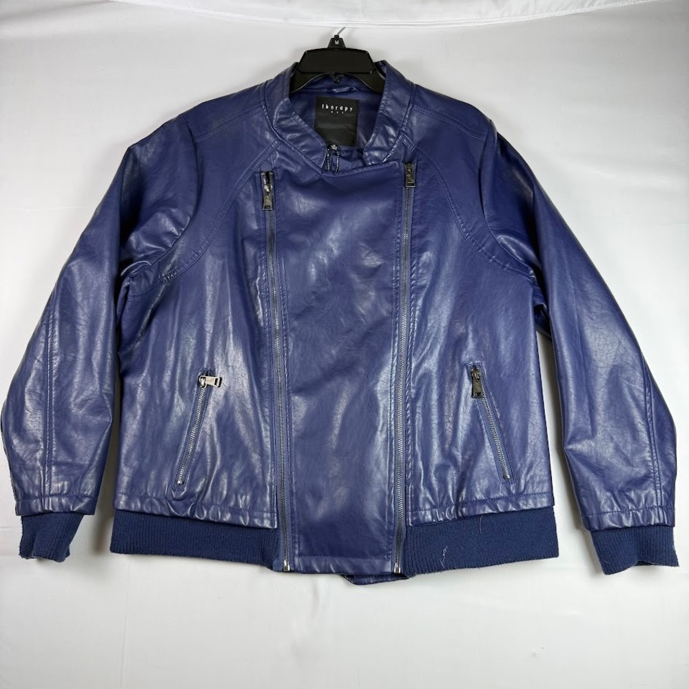 Therapy Womens Royal Blue Faux Leather Moto Biker Bomber Jacket Plus Size 1X